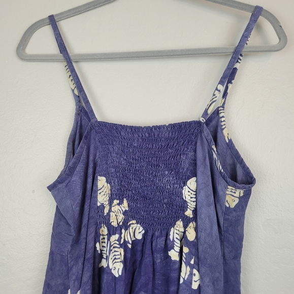 Young Fashion‎ Indonesian Fish Babydoll Rayon Sun Dress Smocked Purple Tropical - Picture 7 of 10